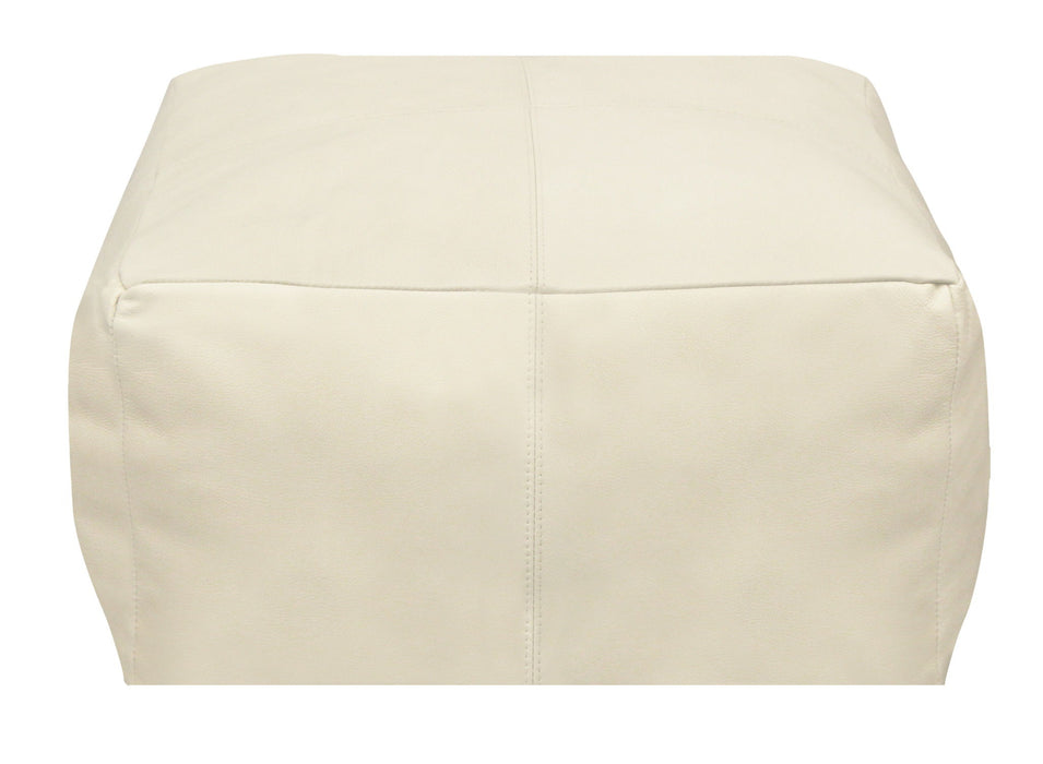 Leather Pouf Ottoman - Ivory