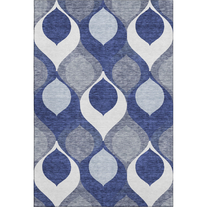 8' X 10' Ogee Washable Area Rug With UV Protection - Navy Blue