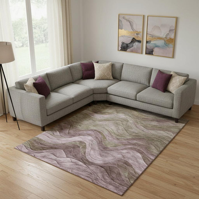 10' X 14' Abstract Washable Area Rug With UV Protection (697620) - Taupe / Beige / Green