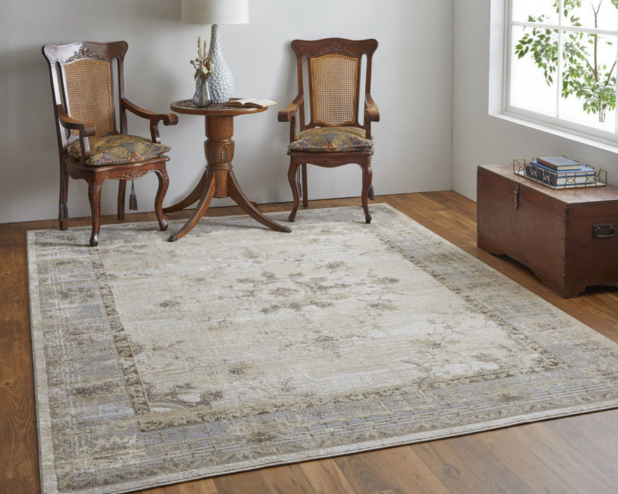 10' x 14' Power Loom Distressed Area Rug - Tan Brown And Gray