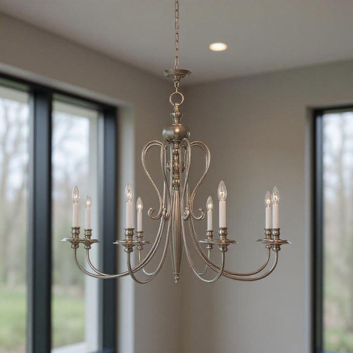 32" Eight Light Dimmable Chandelier With Shades - Nickel