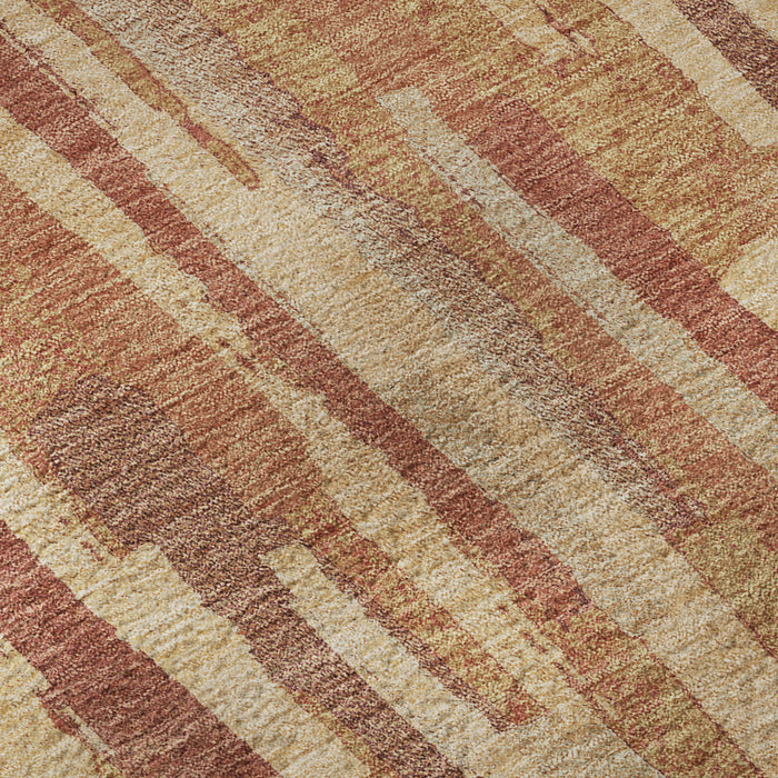 10' X 14' Striped Washable Area Rug With UV Protection (692958) - Salmon / Brick Red / Gold