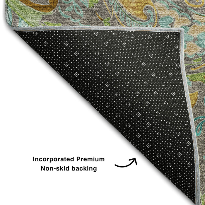 8' X 10' Paisley Distressed Washable Area Rug With UV Protection (648002) - Taupe / Green / Blue