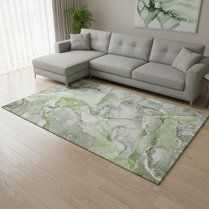 10' X 14' Abstract Washable Area Rug With UV Protection (647272) - Green / Ivory