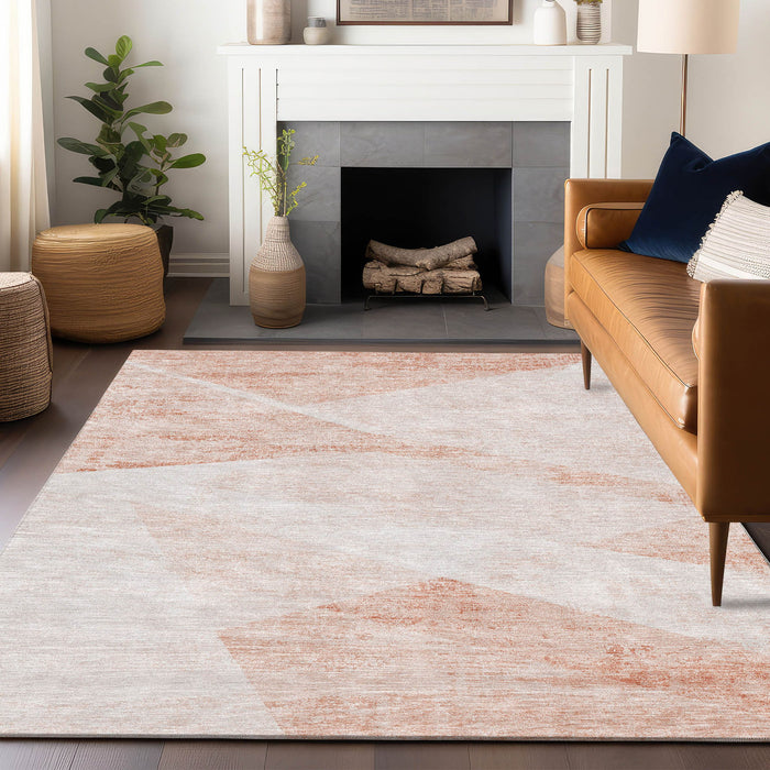 14' X 10' Geometric Washable Area Rug With UV Protection - Salmon And Ivory