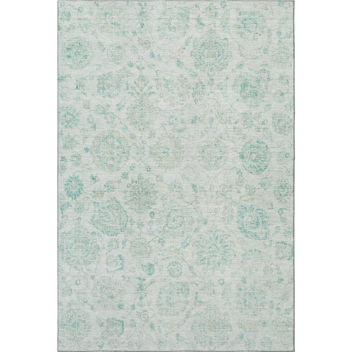 10' X 14' Damask Washable Area Rug With UV Protection (705143) - Turquoise / Beige