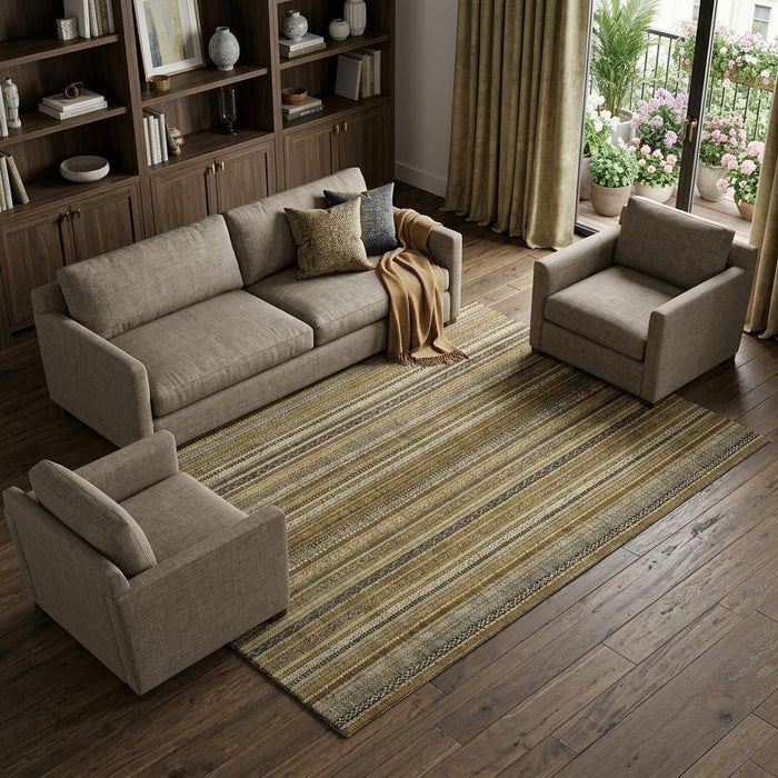 10' X 14' Striped Washable Area Rug With UV Protection (696200) - Brown / Beige / Gray