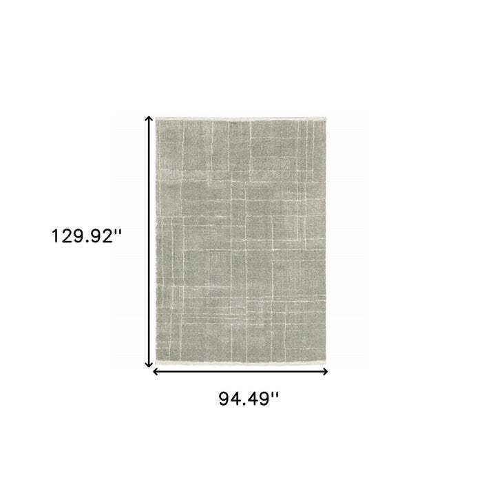 7.9' x 10.8' Geometric Shag Power Loom Stain Resistant Area Rug - Grey And Ivory