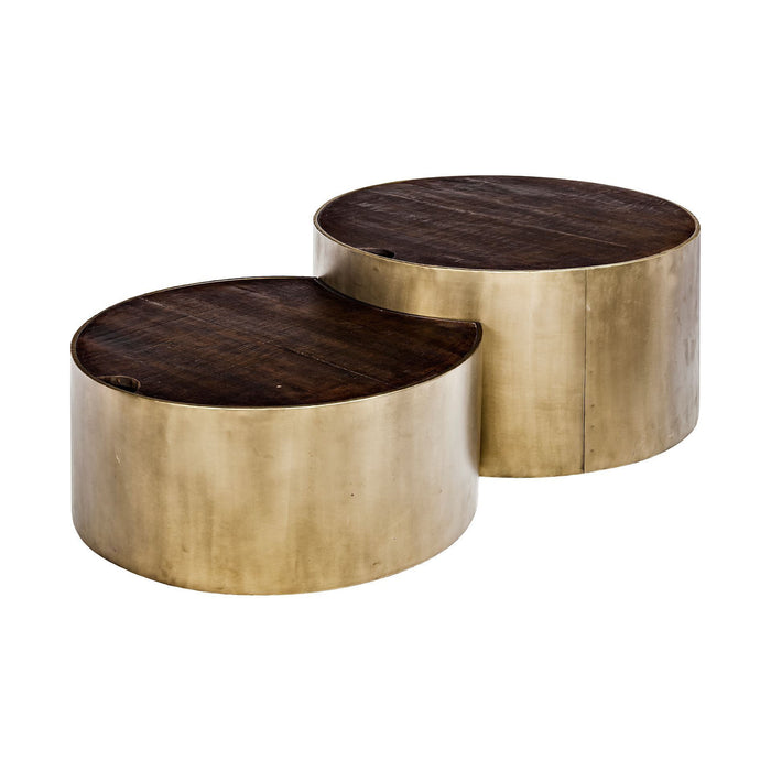 Round Wood Nesting Coffee Tables (Set of 2) - Gold