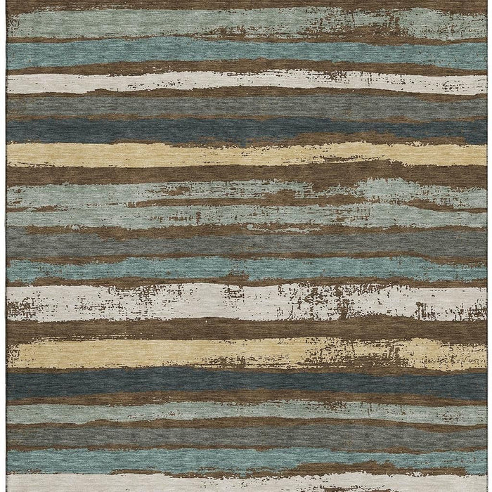 10' X 14' Striped Washable Area Rug With UV Protection (680007) - Brown / Gold / Ivory
