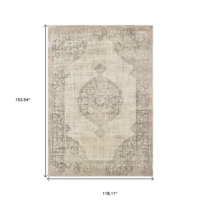 10' X 13' Oriental Distressed Area Rug - Ivory And Gray