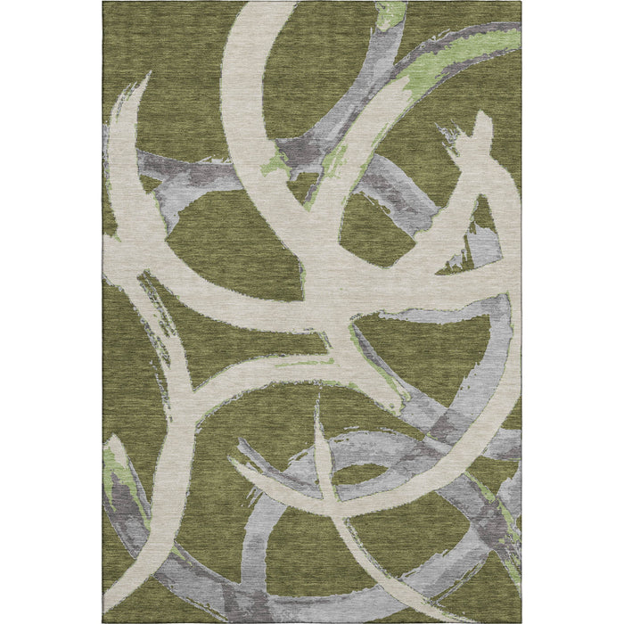 10' X 14' Abstract Washable Area Rug With UV Protection (680271) - Olive Green / Gray / Beige