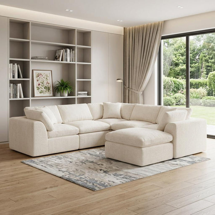 Chenille Modular Sofa Chaise With Ottoman Toss Pillows (725206) - Beige