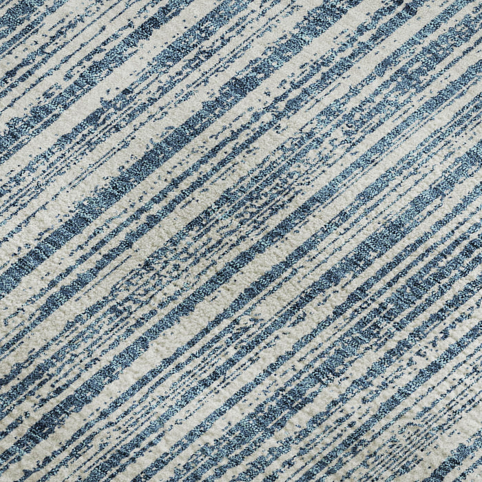 9' X 12' Striped Washable Area Rug With UV Protection - Blue And Ivory