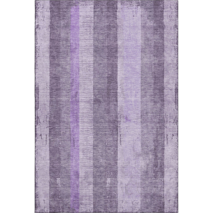 10' X 14' Striped Washable Area Rug With UV Protection (697290) - Purple / Ivory