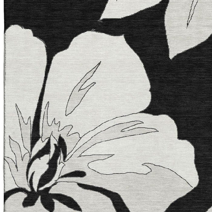 10' X 14' Floral Washable Area Rug With UV Protection (667969) - Black / Ivory