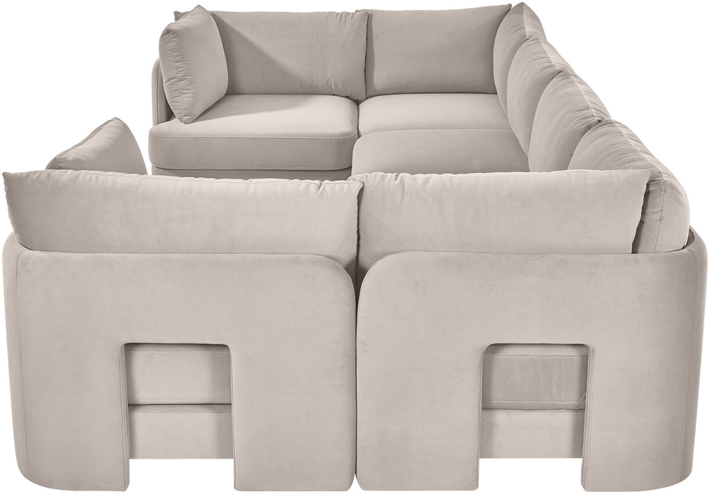 Meridian Furniture Hammond velvet performance fabric 6-piece U-shaped sectional sofa with plush upholstery and modern design.