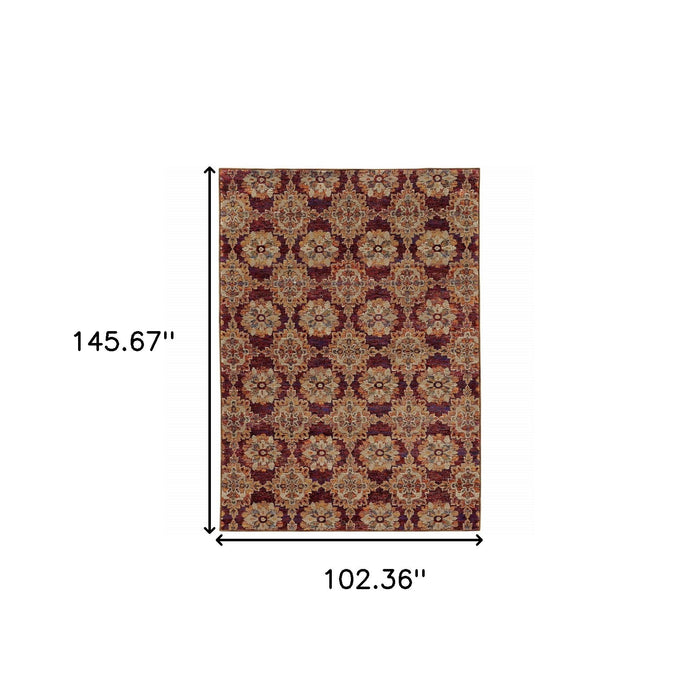 9' x 12' Oriental Power Loom Area Rug - Red And Gold