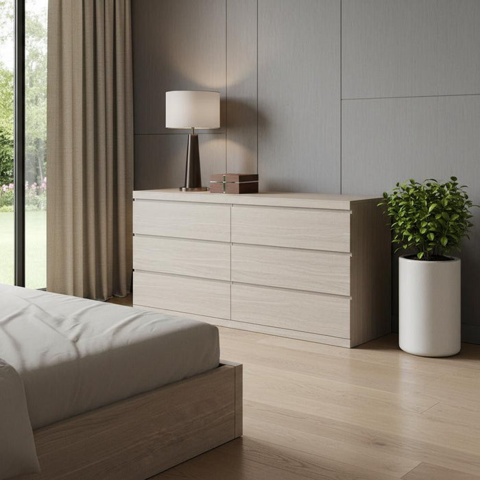 63" Wood Six Drawer Double Dresser - Beige