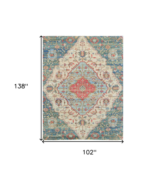 7' x 12' Medallion Handmade Area Rug - Blue And Red