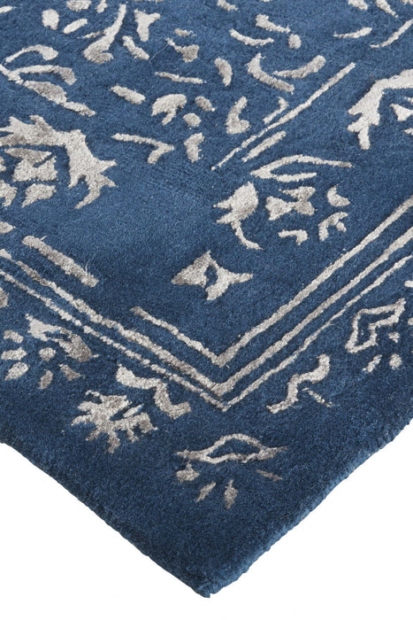 10' x 14' Wool Floral Tufted Handmade Distressed Area Rug - Blue And Silver