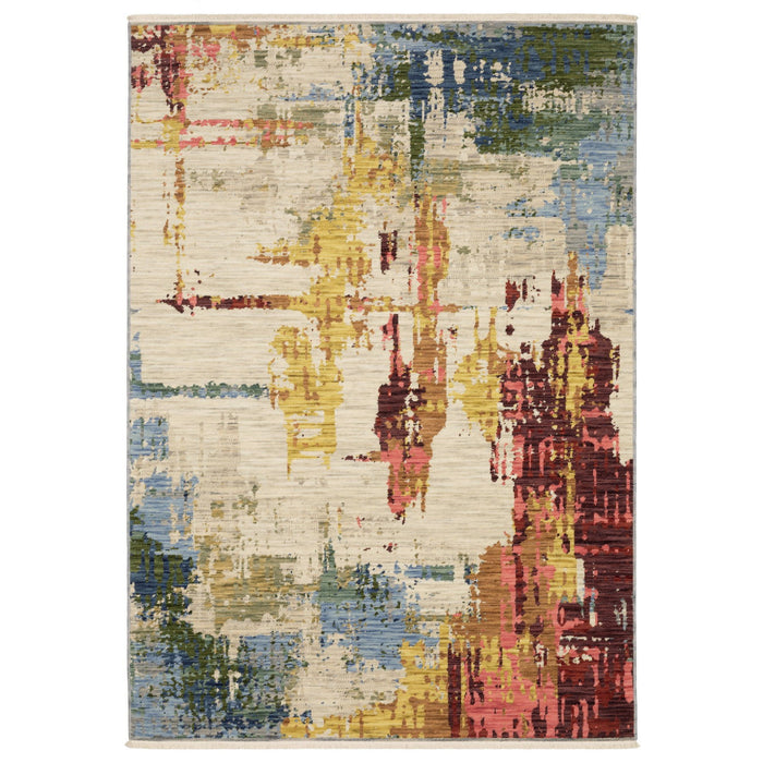 10' X 13' Modern Abstract Area Rug With Fringe - Beige