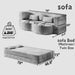 Giga floor sofa with two pillows and convertible twin size mattress for living room seating and lounging.