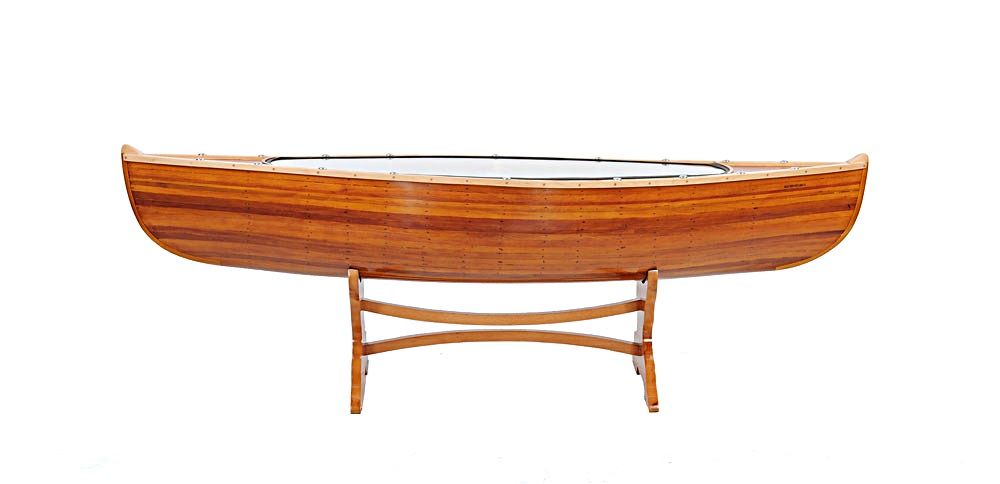 Solid Wood And Glass Canoe Coffee Table - Natural