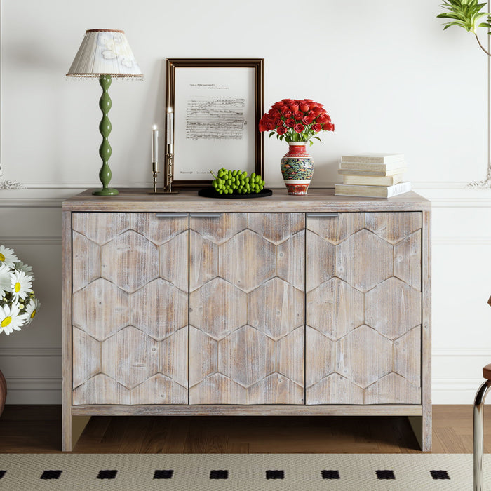 Giga farmhouse style wooden accent cabinet with four doors, versatile sideboard for living room, entryway, or dining room storage