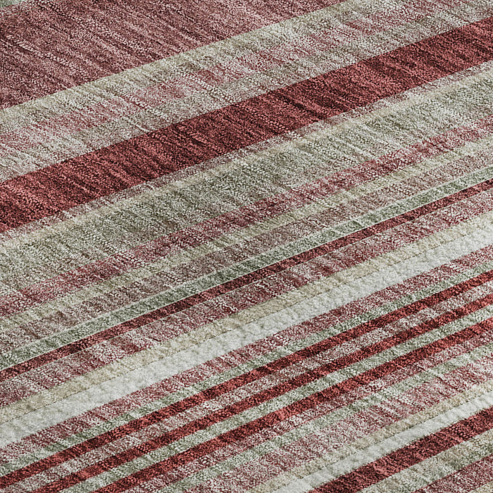 10' X 14' Striped Washable Area Rug With UV Protection (677483) - Burgundy / Gray / Ivory