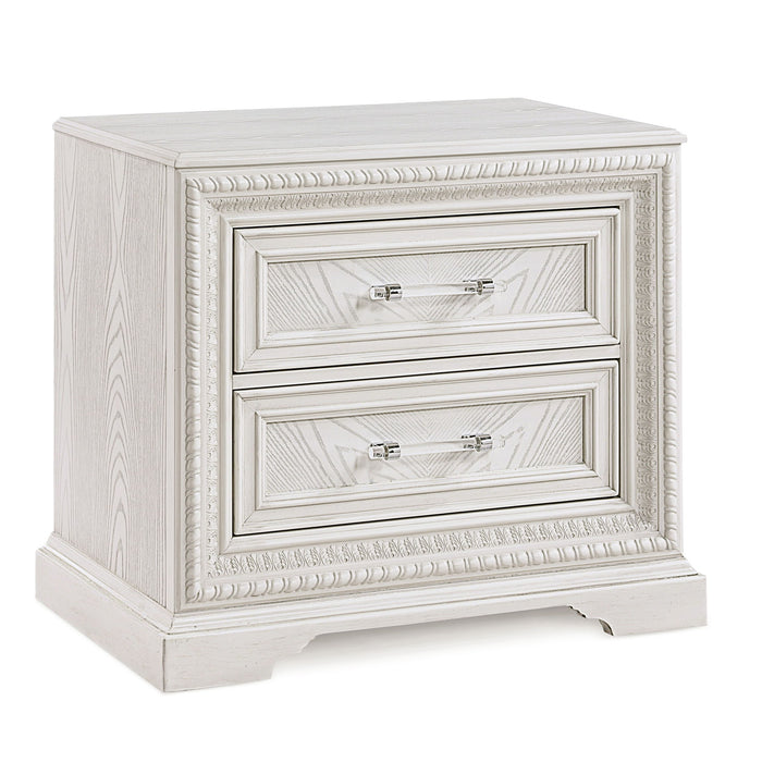 Giga antique white 2-drawer storage nightstand with classic accent design, featuring smooth drawer fronts and elegant finish.