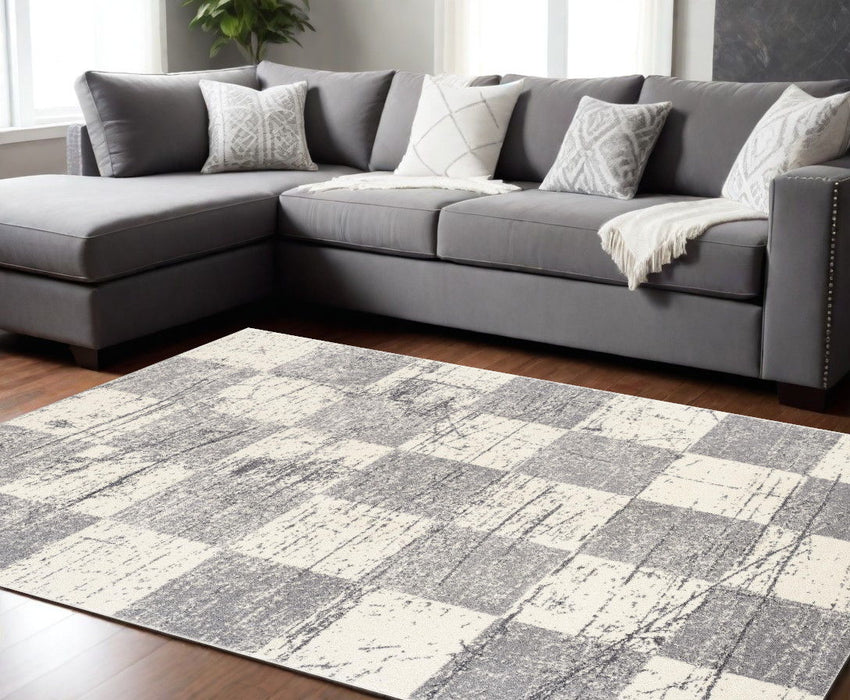 8' x 11' Checkered Area Rug - White And Gray