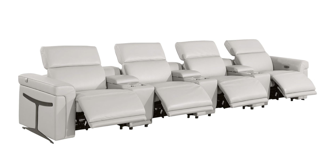 Top Grain Leather Reclining Metal USB Sofa (720377) - Light Gray