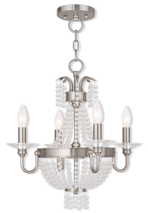 20'' Four-Light Dimmable Chandelier With Shades - Nickel / Pearl Silver