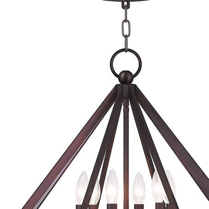 26" Six Light Metal Dimmable Chandelier With Shades - Bronze