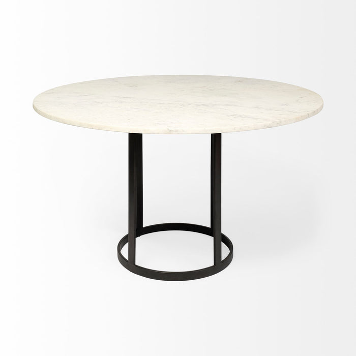 48" Rounded Marble And Metal Pedestal Base Dining Table - Black / White