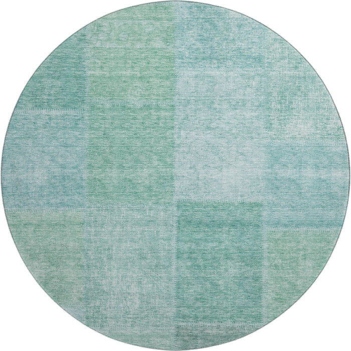 8' Patchwork Washable Round Rug With UV Protection (655237) - Teal / Ivory