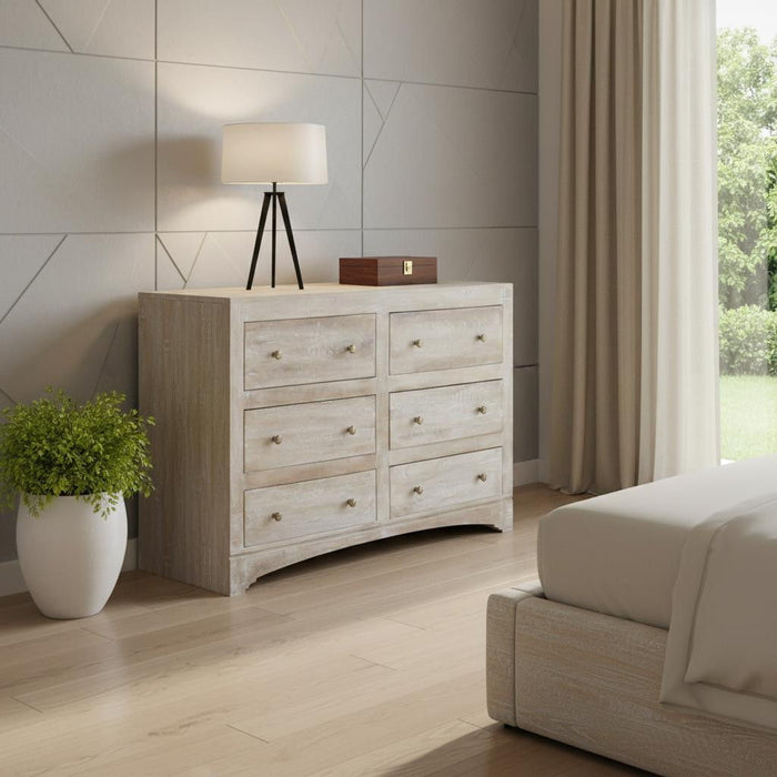Solid Wooden 6 Drawer Double Dresser - Brown
