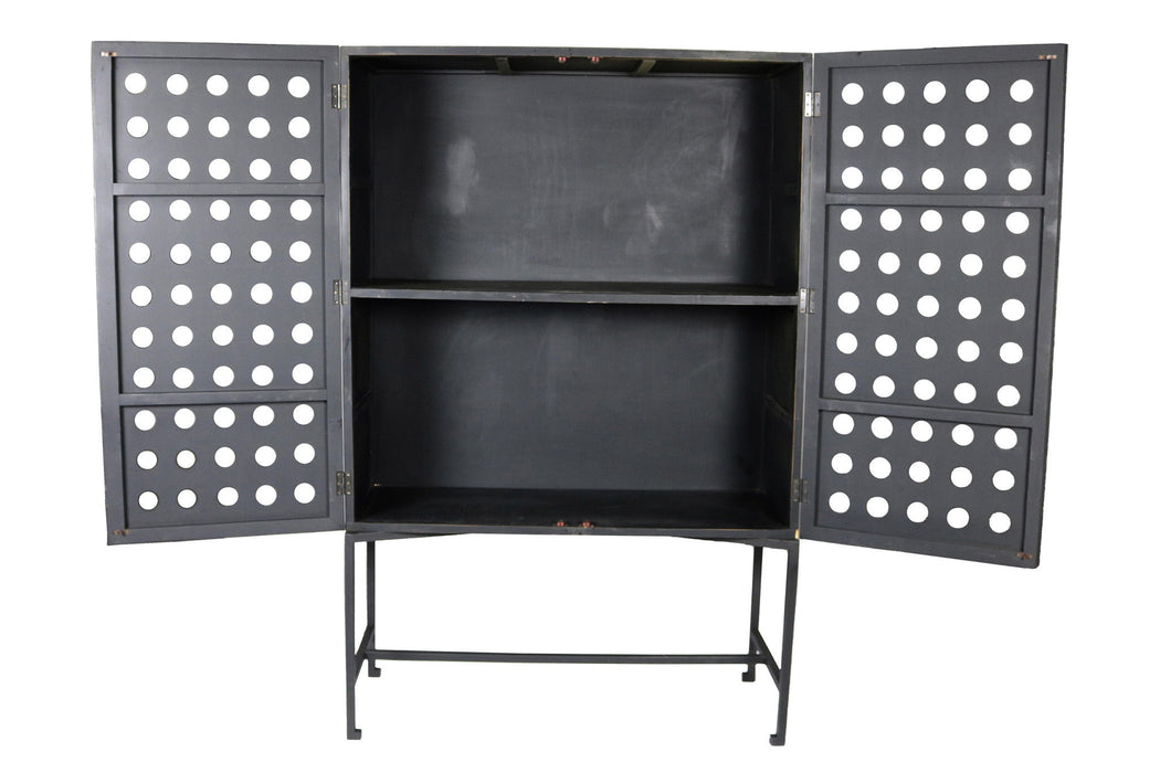 Solid Wood And Metal Holey Two Door Accent Chest - Dark Gray