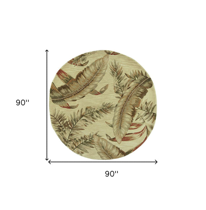 8' Hand Tufted Tropical Leaves Round Indoor Area Rug - Ivory
