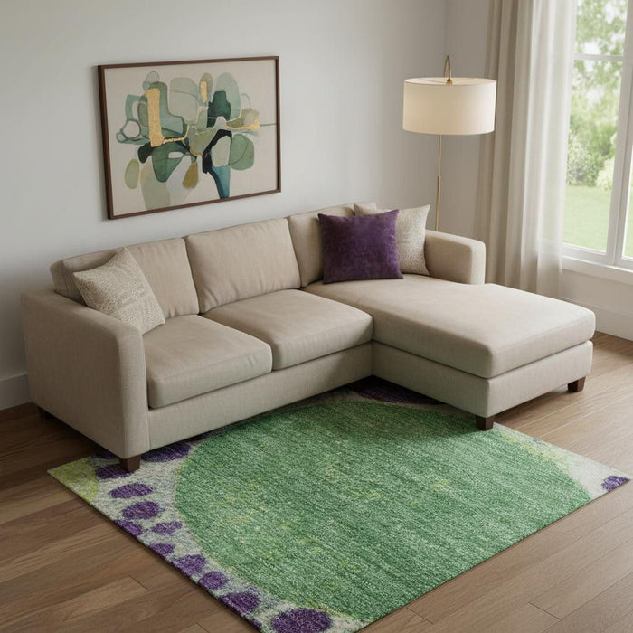 10' X 14' Geometric Washable Area Rug With UV Protection (707281) - Purple / Green / Ivory