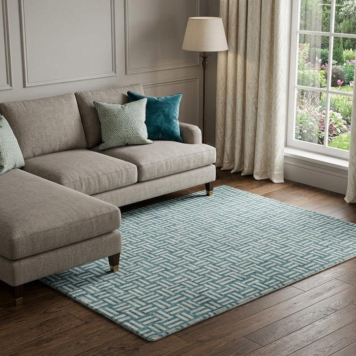 10' X 14' Abstract Geometric Washable Area Rug With UV Protection (673591) - Teal / Ivory