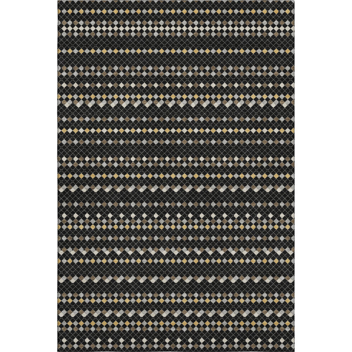 10' X 14' Striped Washable Area Rug With UV Protection (693516) - Black / Gold / Silver
