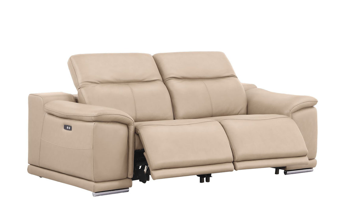 Leather Power Reclining Loveseat (643817) - Beige / Silver