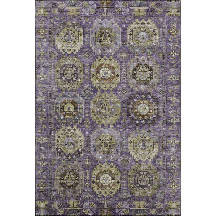 10' X 14' Medallion Washable Area Rug With UV Protection (714931) - Eggplant / Green