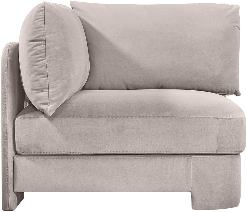 Meridian Furniture Hammond velvet performance fabric upholstered corner chair with plush cushioning and modern design.