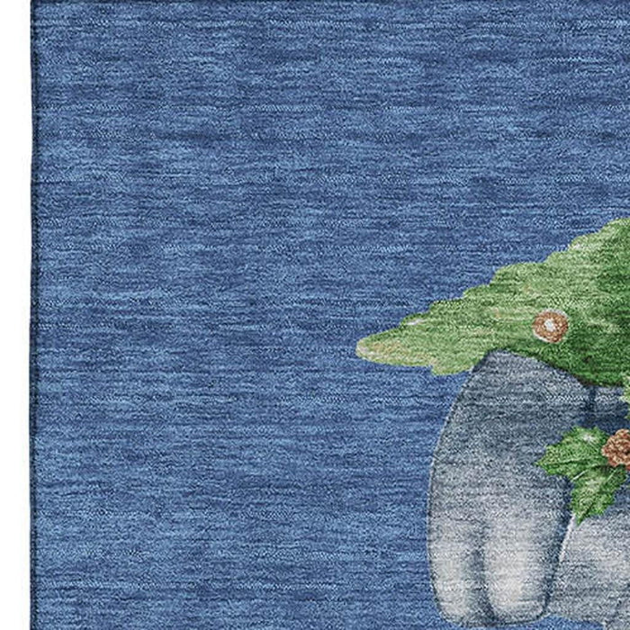 10' X 14' Geometric Washable Area Rug With UV Protection (702419) - Navy Blue / Green / Ivory