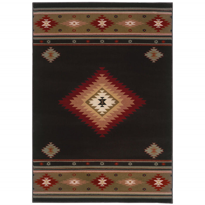 10' x 13' Southwestern Power Loom Stain Resistant Area Rug - Black And Green