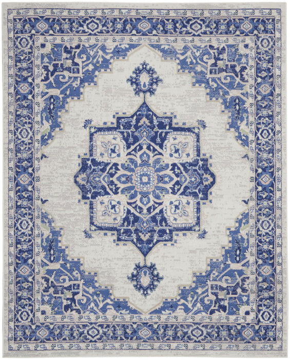 8' X 10' Floral Distressed Area Rug (551047) - Ivory / Blue