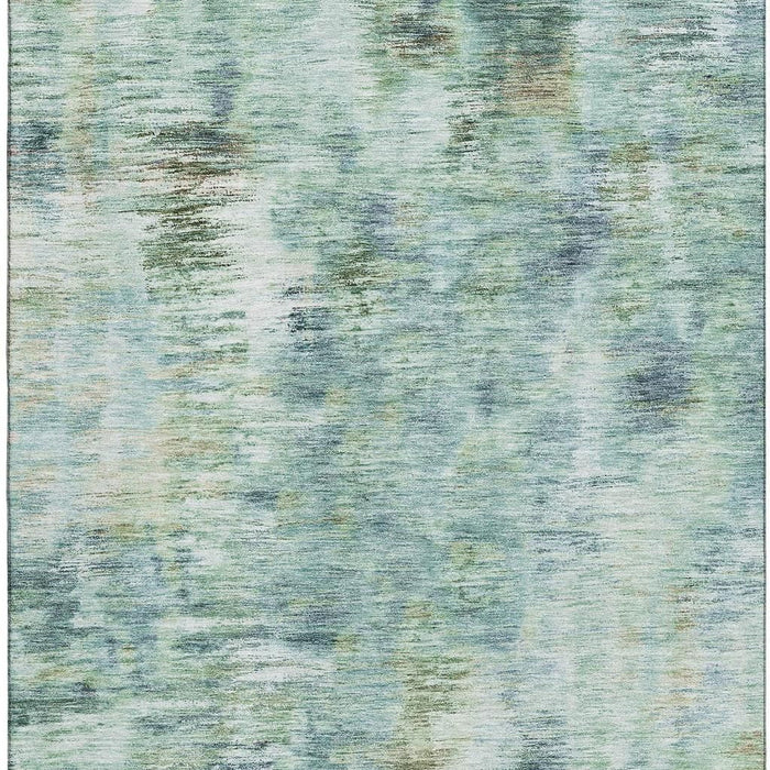 9' X 12' Abstract Washable Area Rug With UV Protection - Teal / Ivory